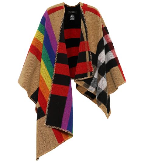 rainbow burberry poncho|Burberry fur trimmed poncho.